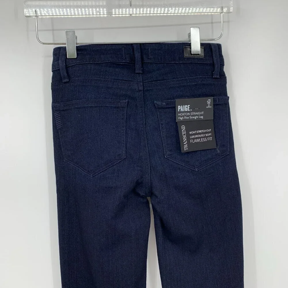 Paige Hoxton straight leg jeans Lana dark blue wash high rise stretch new 24